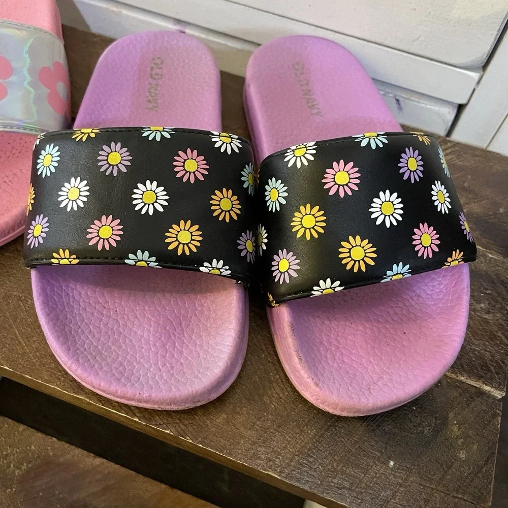 Old Navy Girls Size 10-11 Lot Of 2 Slides Sandals Pool‎ Beach Slides Slip On